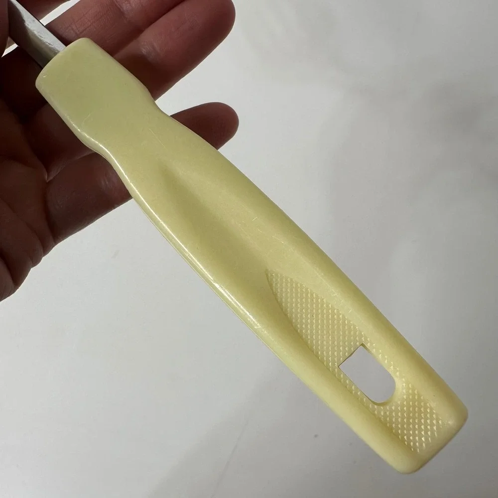 Vintage Plastic Slotted Serving Spoon Cream Yellow Korea Hanging Hole 11